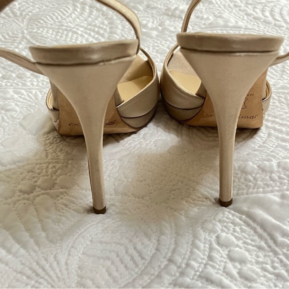 JIMMY CHOO Satin Strap Heels 120mm Champagne Toe Strap Back Strap Size 41 - Picture 7 of 11